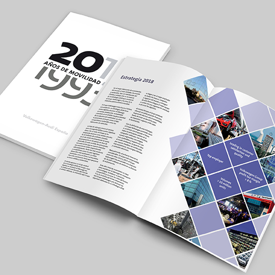Diseño y maquetación de libro comememorativo de Volkswagen-Audi. Cliente: Mostaza Comunicación